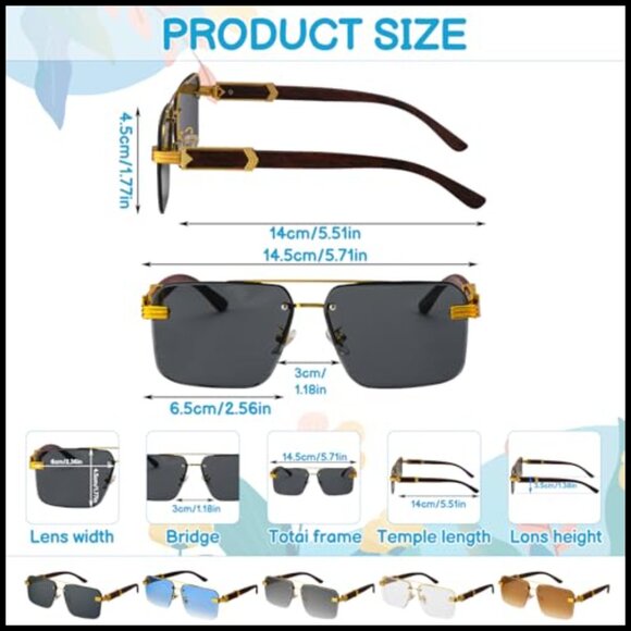 Rimless Rectangle Sunglasses Retro Fashion UV Protection Metal Frame 5 Pairs main image 4